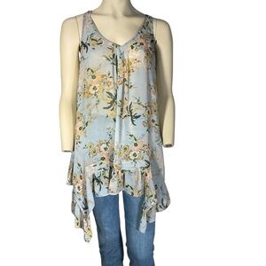Maeve Sheer Flowy Floral Tunic Ruffle Bottom Women’s Size Medium